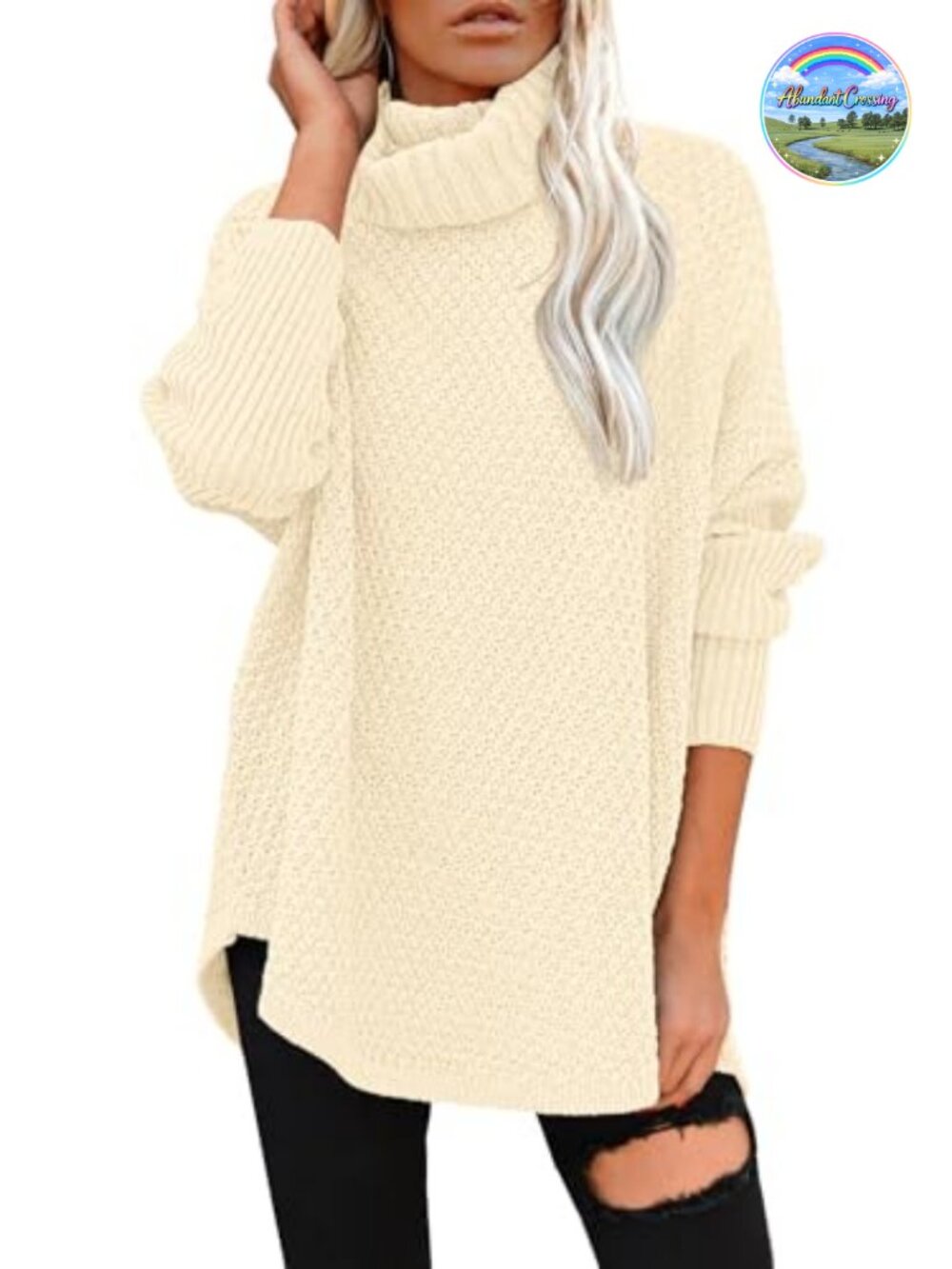 Oversized Turtleneck Long Sleeve Pullover Knit Tunic Sweater